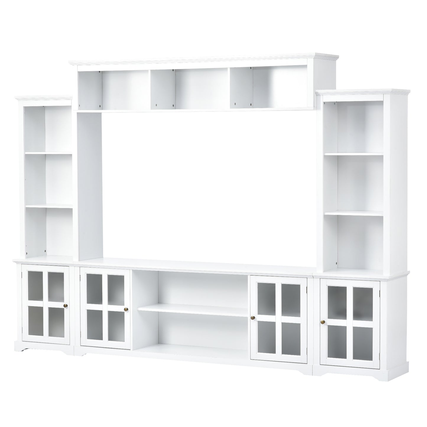Entertainment Wall Unit with Bridge and Tempered Glass Door in White