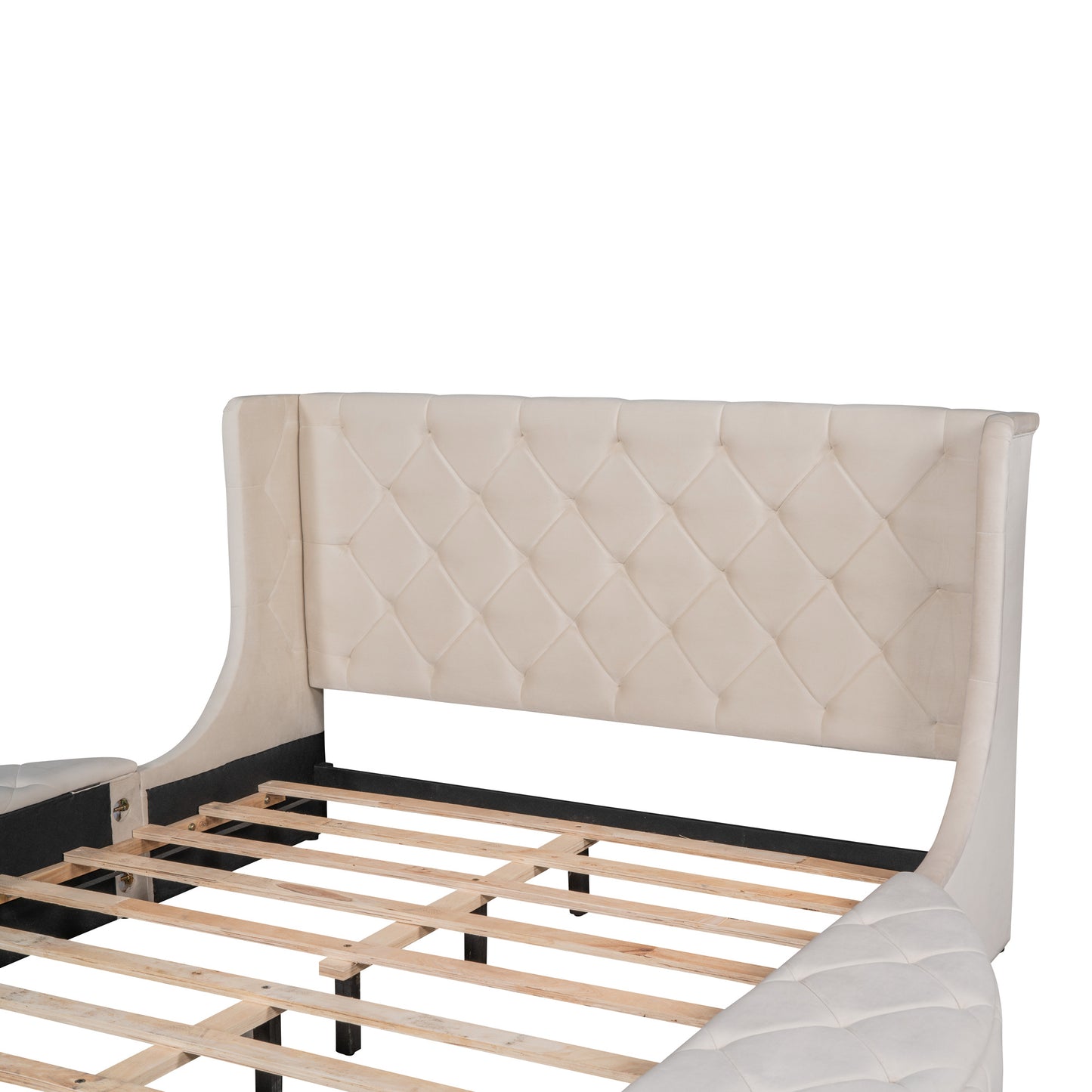 Stratton Upholstered Queen Platform Bed with Wingback Headboard and Storage