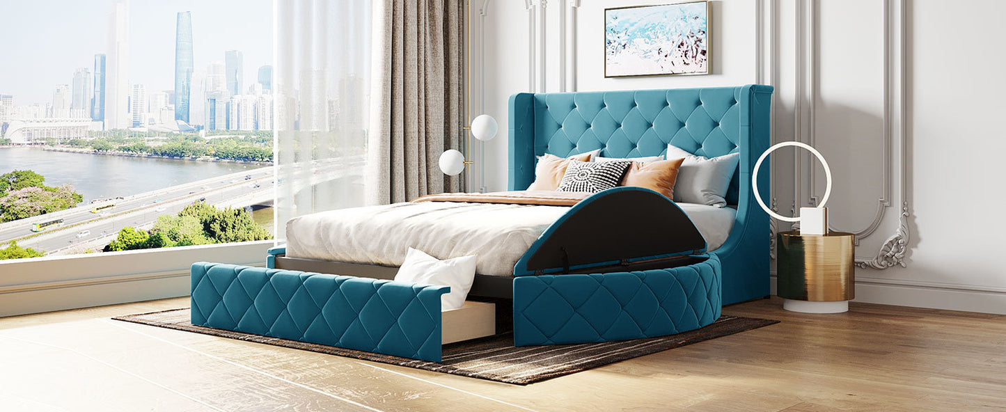 Stratton Upholstered Queen Platform Bed with Wingback Headboard and Storage