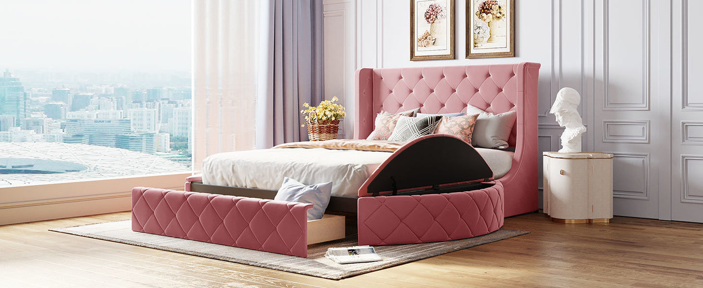 Stratton Upholstered Queen Platform Bed with Wingback Headboard and Storage