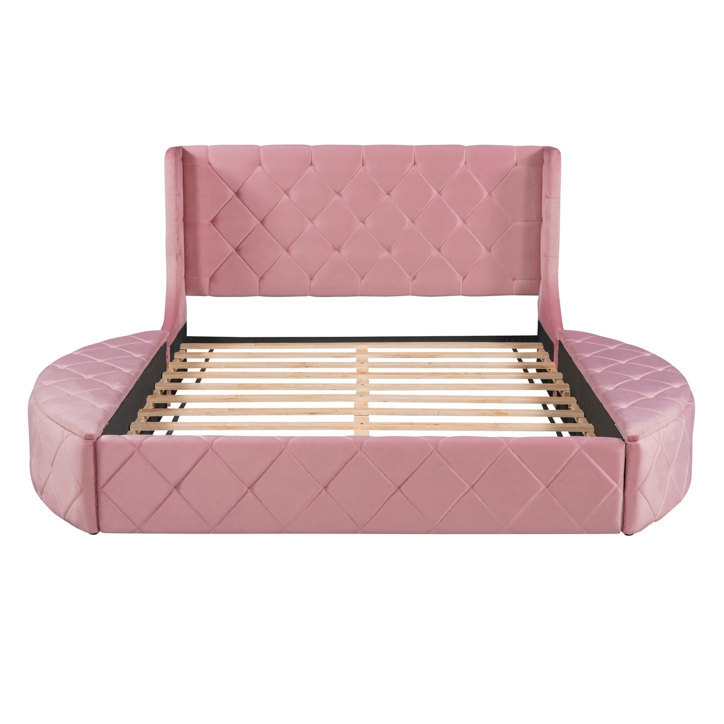Stratton Upholstered Queen Platform Bed with Wingback Headboard and Storage (Pink)