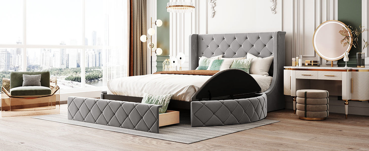 Stratton Upholstered Queen Platform Bed with Wingback Headboard and Storage