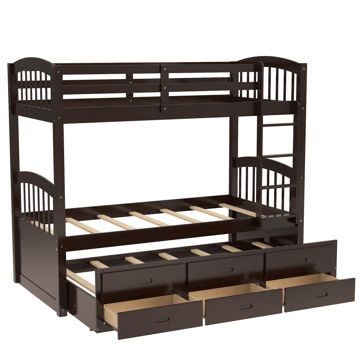 Twin over Twin Wood Bunk Bed with Trundle and Drawers
