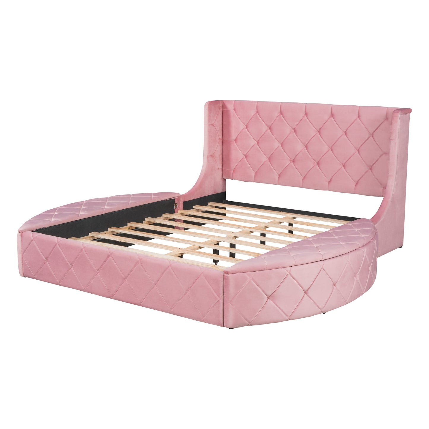 Stratton Upholstered Queen Platform Bed with Wingback Headboard and Storage (Pink)