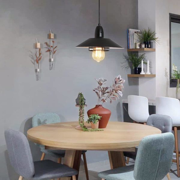 Farmhouse Vintage Pendant Light Black Fixture Pendant Lights with Spring Frame Adjustable Metal Hanging Lamp for Kitchen Island Dining Room Bedroom Living Room Barn Entryway, E26 - Divine Heart L.A.