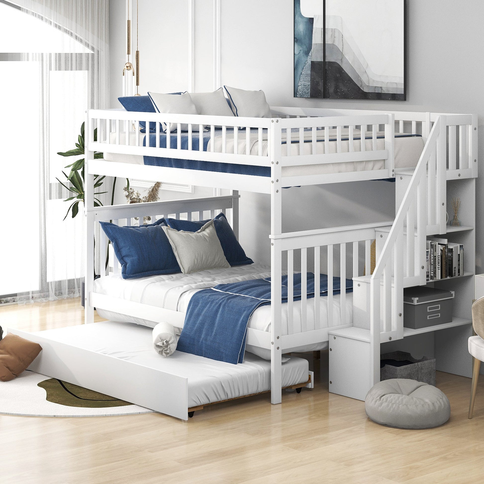 Full over Full Bunk Bed with Trundle and Staircase - Divine Heart L.A.