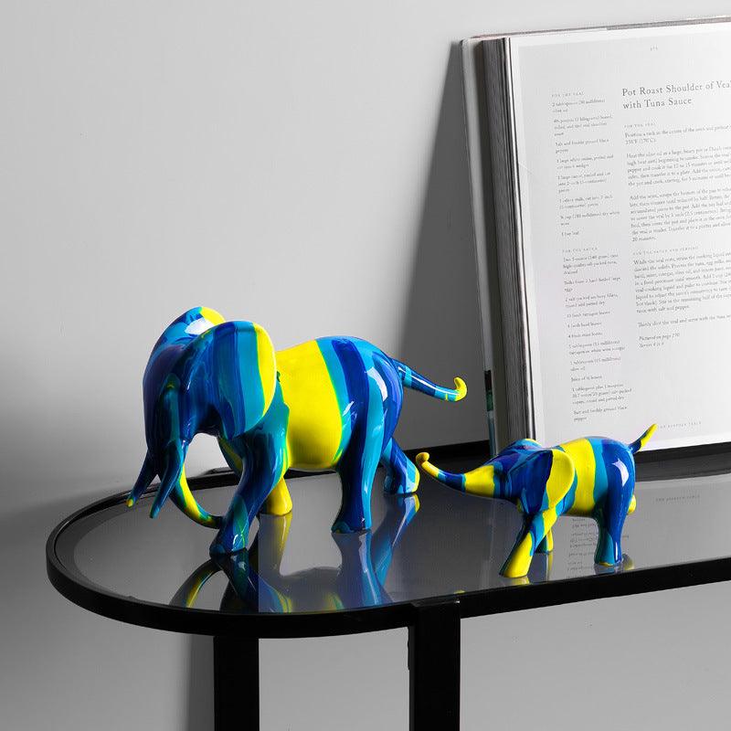 Hey Little Guys Water Elephant Pair of Figurines in Blue and Yellow - Divine Heart L.A.