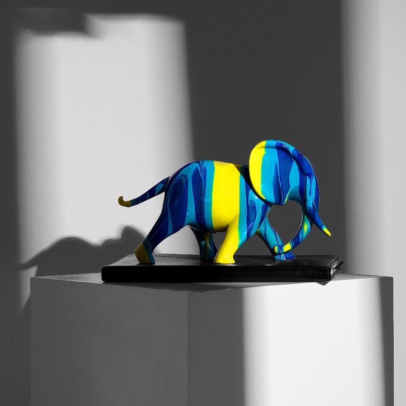 Hey Little Guys Water Elephant Pair of Figurines in Blue and Yellow - Divine Heart L.A.