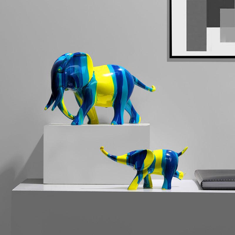 Hey Little Guys Water Elephant Pair of Figurines in Blue and Yellow - Divine Heart L.A.