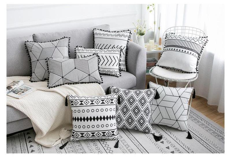 Modern Lines Bohemian Tasseled Throw Pillow Cover Collection - Divine Heart L.A.