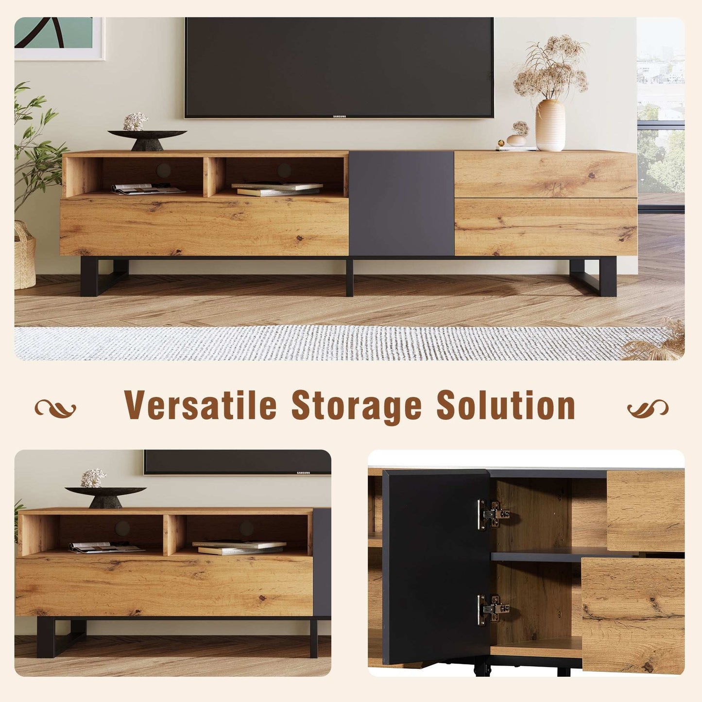 Modern TV Stand for 80'' TV with Double Storage Space - Divine Heart L.A.