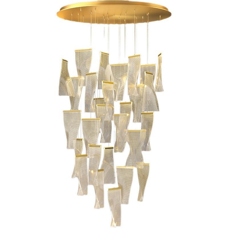 Peaceful Winds Chandelier in Gold with Raw Silk Hanging Discs - Divine Heart L.A.