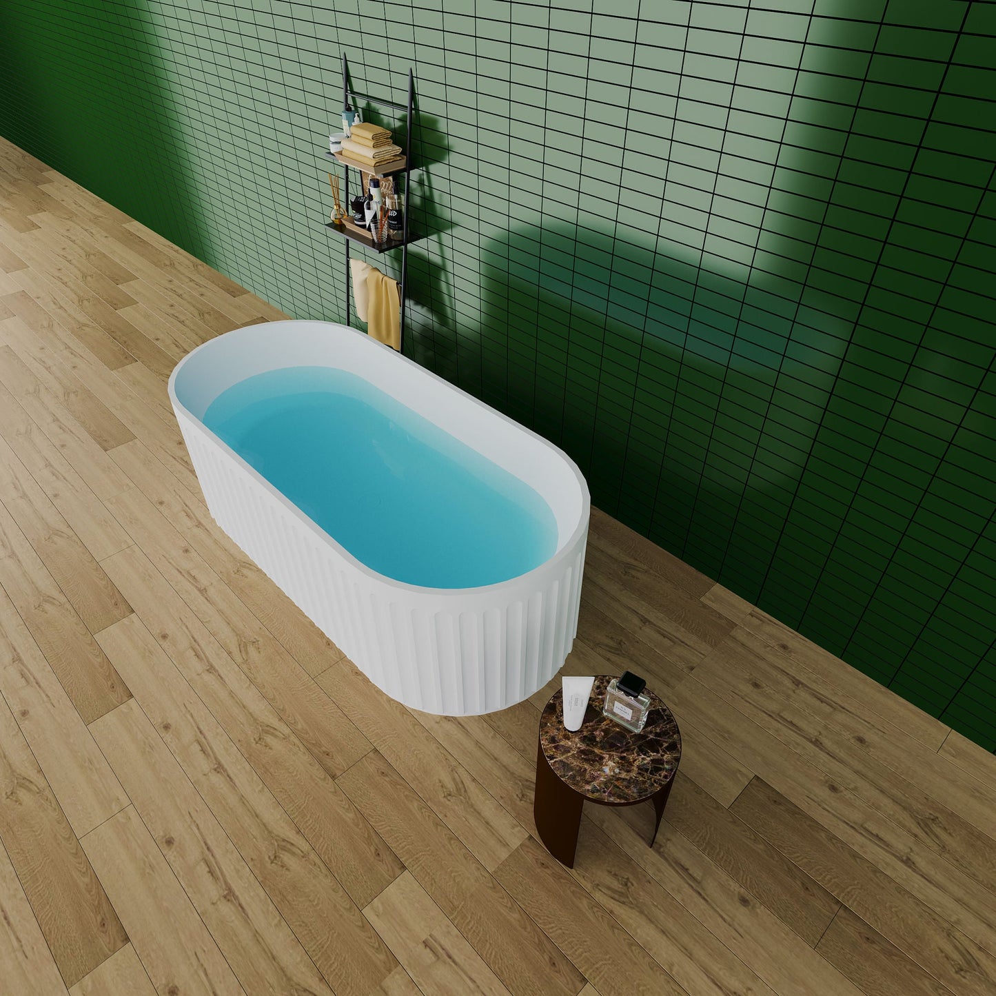 Solid Surface Freestanding Column Style Soaking Bathtub with Overflow and Drain, Matte White Finish, cUPC Certified - 67*29.5 23S13 - 67 - Divine Heart L.A.