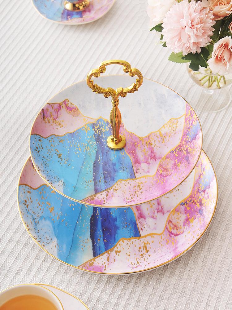 Timeless Classics Bone China Dessert Display Plate with Pastel and Gold Finish - Divine Heart L.A.