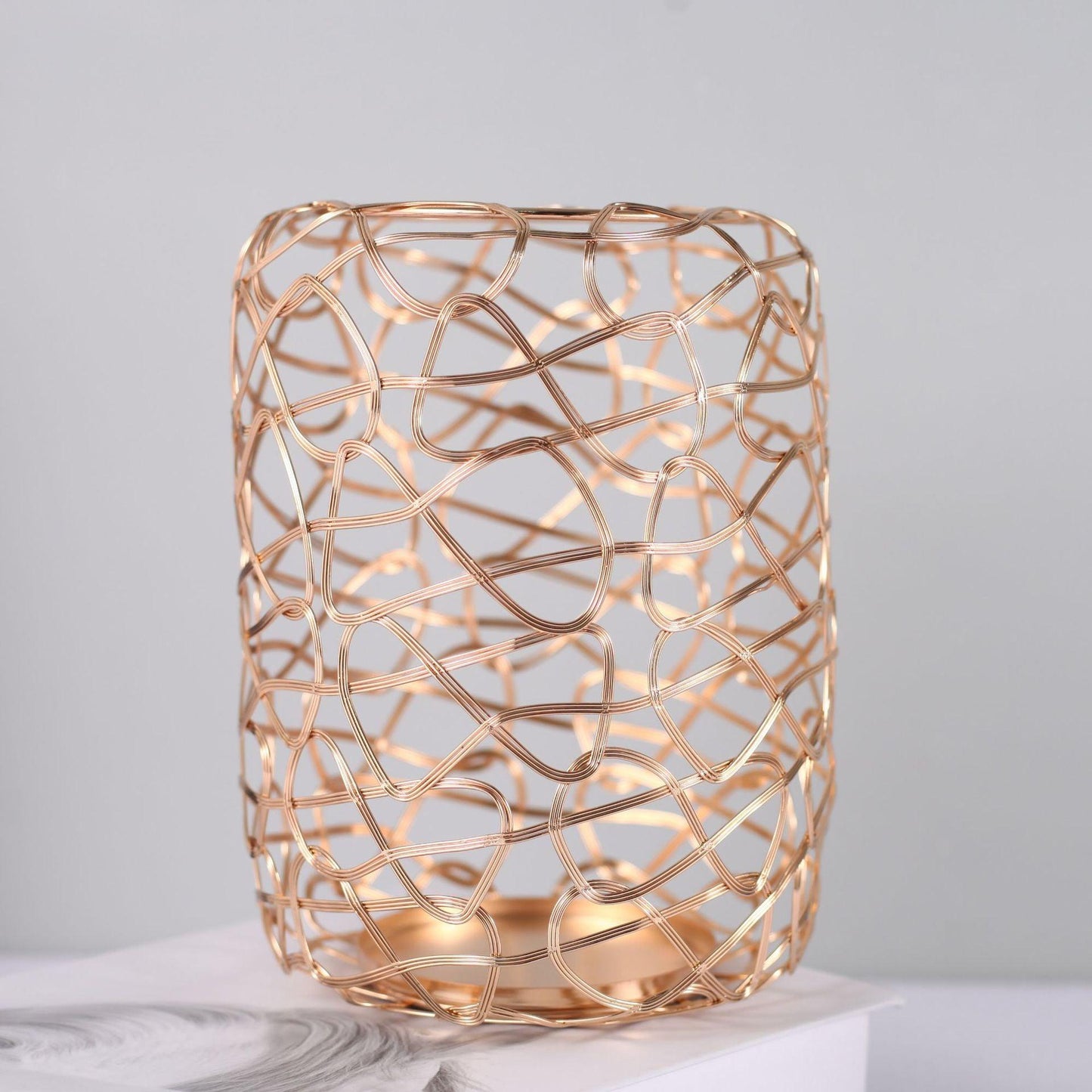 Universal Lines Electroplated Metal Candle Holder in Rose Gold - Divine Heart L.A.