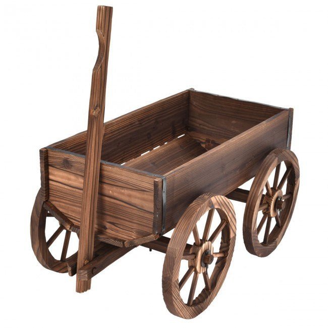 Wood Wagon Planter Pot Stand with Wheels - Divine Heart L.A.